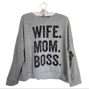 Wife Mom Boss Crewneck Sweatshirt, Gray
